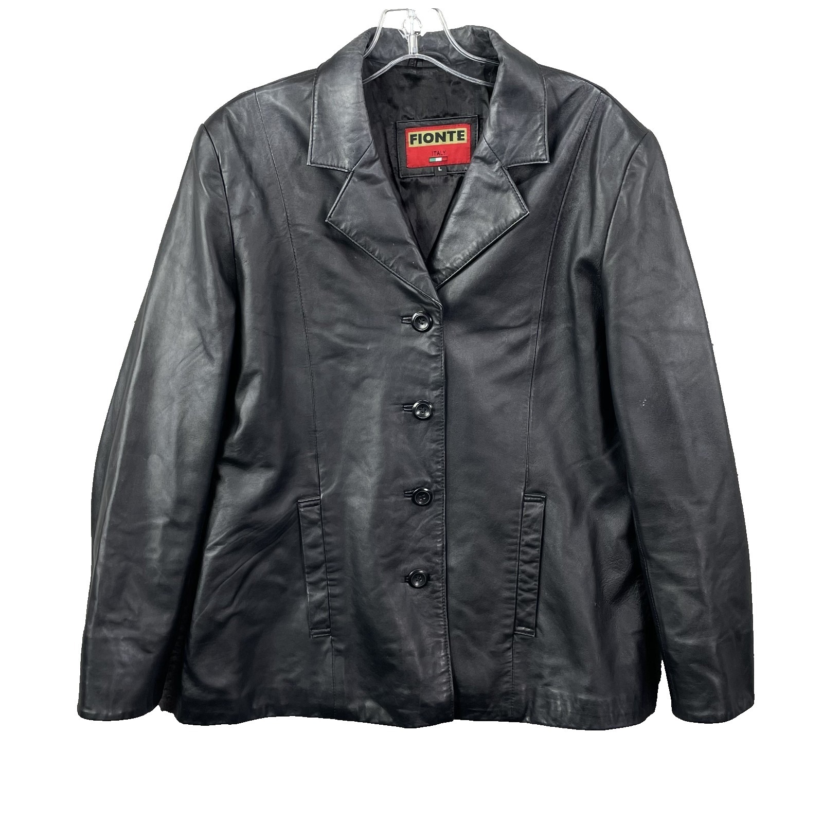 Fionte Italian Leather Jacket Women's Large Y2k Moto Chic Corpcore 90's Classic